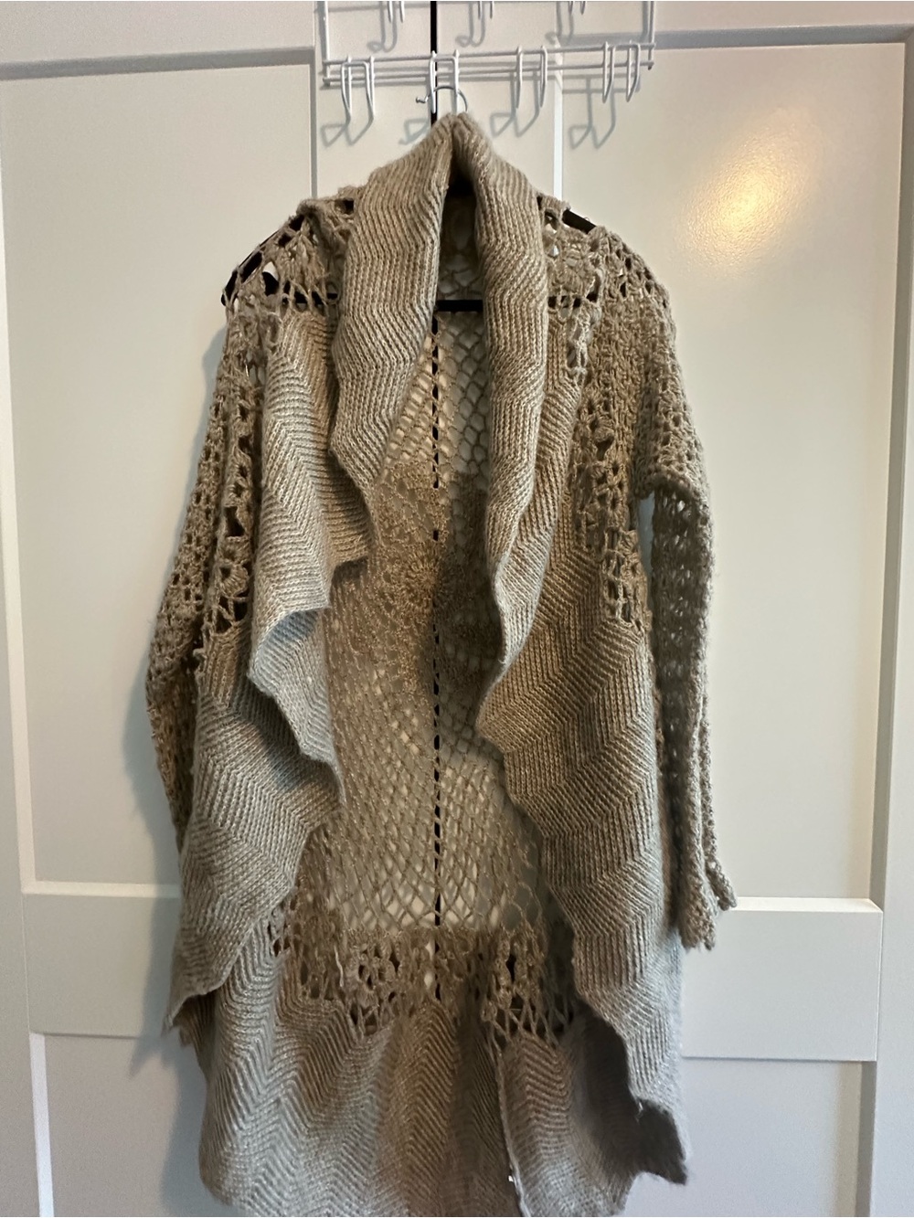 Open-Front Knit Cardigan Sweater - Taupe